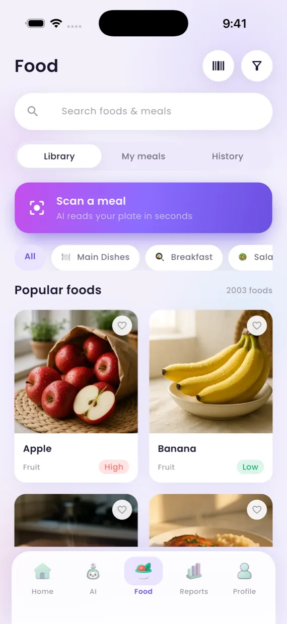 The Gutrix AI food library with FODMAP levels